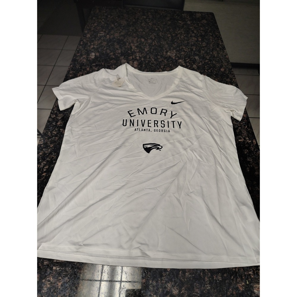 Nike Emory University Eagles Dri-FIT V-Neck Graphic Tee White XL NWT